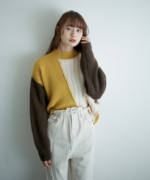 spoon store（スプーンストア）の「配色ニット（ニット/セーター・レディース・グリーン/マスタード・フリー）」の16枚目の写真