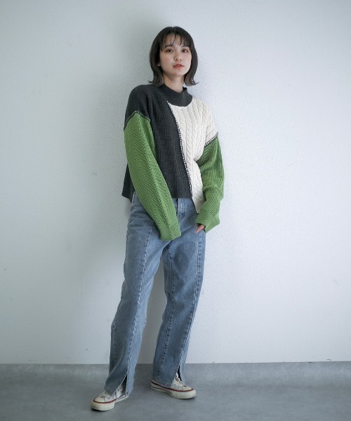 spoon store（スプーンストア）の「配色ニット（ニット/セーター・レディース・グリーン/マスタード・フリー）」の13枚目の写真