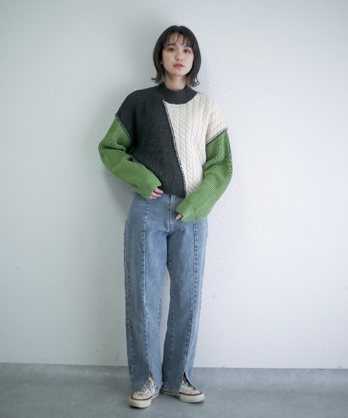 spoon store（スプーンストア）の「配色ニット（ニット/セーター・レディース・グリーン/マスタード・フリー）」の14枚目の写真