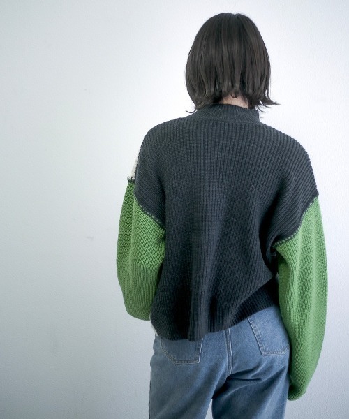 spoon store（スプーンストア）の「配色ニット（ニット/セーター・レディース・グリーン/マスタード・フリー）」の8枚目の写真