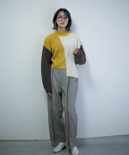 spoon store（スプーンストア）の「配色ニット（ニット/セーター・レディース・グリーン/マスタード・フリー）」の22枚目の写真