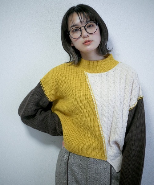 spoon store（スプーンストア）の「配色ニット（ニット/セーター・レディース・グリーン/マスタード・フリー）」の17枚目の写真