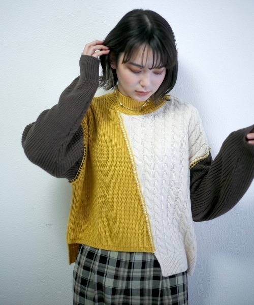 spoon store（スプーンストア）の「配色ニット（ニット/セーター・レディース・グリーン/マスタード・フリー）」の19枚目の写真