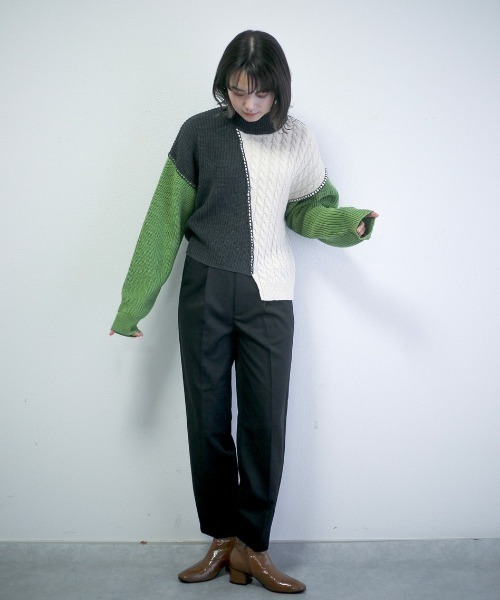 spoon store（スプーンストア）の「配色ニット（ニット/セーター・レディース・グリーン/マスタード・フリー）」の11枚目の写真