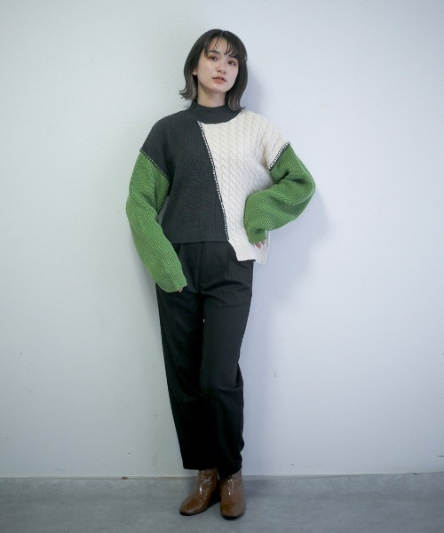 spoon store（スプーンストア）の「配色ニット（ニット/セーター・レディース・グリーン/マスタード・フリー）」の12枚目の写真