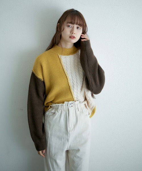 spoon store（スプーンストア）の「配色ニット（ニット/セーター・レディース・グリーン/マスタード・フリー）」の15枚目の写真