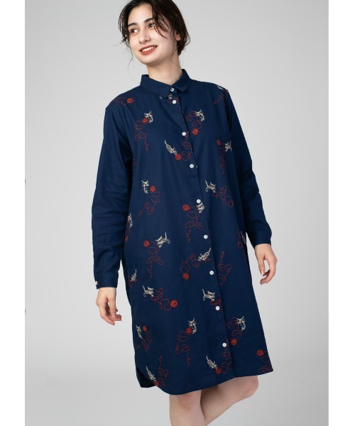 Design Tshirts Store graniph(デザイン ティーシャツ ストア グラニフ)の「けいと パターン(ハンス・フィッシャー)|コラボシャツワンピース(シャツワンピース・レディース・ネイビー・FREE)」の10枚目の写真