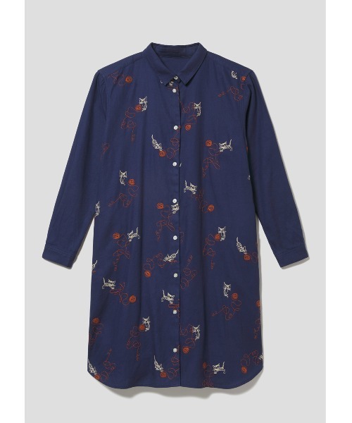 Design Tshirts Store graniph(デザイン ティーシャツ ストア グラニフ)の「けいと パターン(ハンス・フィッシャー)|コラボシャツワンピース(シャツワンピース・レディース・ネイビー・FREE)」の4枚目の写真