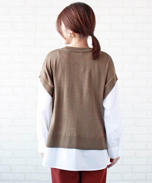 BELLUNA PLUS(ベルーナ)の「重ね着風ニットプルオーバー(ニット/セーター・レディース・ブラック/モカ・MEDIUM/LARGE)」の4枚目の写真