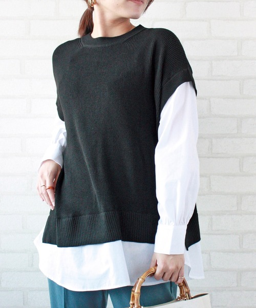 BELLUNA PLUS(ベルーナ)の「重ね着風ニットプルオーバー(ニット/セーター・レディース・ブラック/モカ・MEDIUM/LARGE)」の21枚目の写真