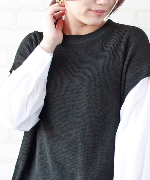 BELLUNA PLUS(ベルーナ)の「重ね着風ニットプルオーバー(ニット/セーター・レディース・ブラック/モカ・MEDIUM/LARGE)」の19枚目の写真