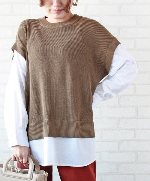 BELLUNA PLUS(ベルーナ)の「重ね着風ニットプルオーバー(ニット/セーター・レディース・ブラック/モカ・MEDIUM/LARGE)」の12枚目の写真
