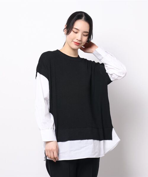 BELLUNA PLUS(ベルーナ)の「重ね着風ニットプルオーバー(ニット/セーター・レディース・ブラック/モカ・MEDIUM/LARGE)」の8枚目の写真