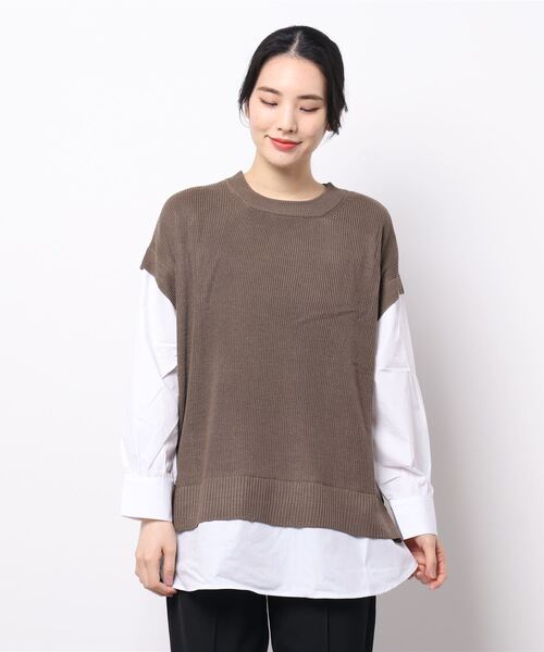 BELLUNA PLUS(ベルーナ)の「重ね着風ニットプルオーバー(ニット/セーター・レディース・ブラック/モカ・MEDIUM/LARGE)」の7枚目の写真