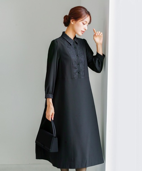 WHITE JOOLA(ホワイトジョーラ)の「喪服・礼服【洗えるフォーマル】胸元レース切り替えデザインブラックフォーマルワンピース(ワンピース・レディース・ブラック・11号/9号/13号/7号/15号)」の8枚目の写真