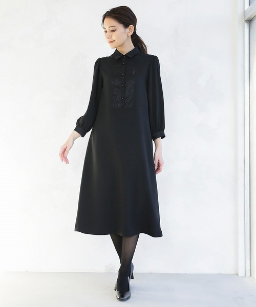 WHITE JOOLA(ホワイトジョーラ)の「喪服・礼服【洗えるフォーマル】胸元レース切り替えデザインブラックフォーマルワンピース(ワンピース・レディース・ブラック・11号/9号/13号/7号/15号)」の10枚目の写真