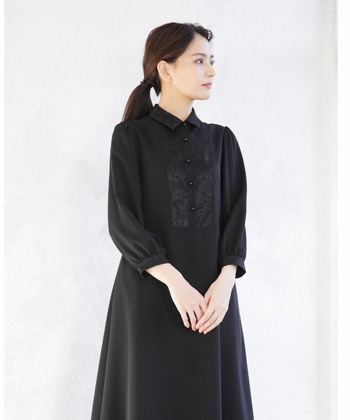 WHITE JOOLA(ホワイトジョーラ)の「喪服・礼服【洗えるフォーマル】胸元レース切り替えデザインブラックフォーマルワンピース(ワンピース・レディース・ブラック・11号/9号/13号/7号/15号)」の12枚目の写真