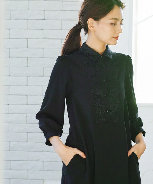 WHITE JOOLA(ホワイトジョーラ)の「喪服・礼服【洗えるフォーマル】胸元レース切り替えデザインブラックフォーマルワンピース(ワンピース・レディース・ブラック・11号/9号/13号/7号/15号)」の13枚目の写真