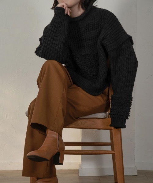 lawgy(ラウジー)の「loop yarn part knit(ニット/セーター・レディース・ブラック/ベージュ・FREE)」の18枚目の写真