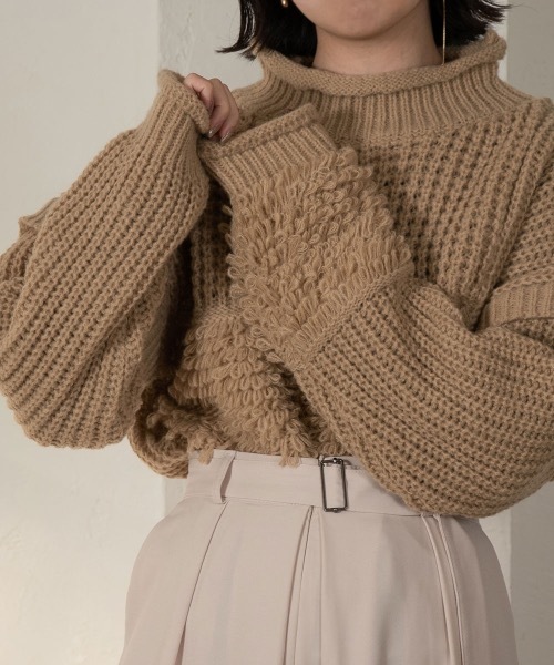 lawgy(ラウジー)の「loop yarn part knit(ニット/セーター・レディース・ブラック/ベージュ・FREE)」の10枚目の写真