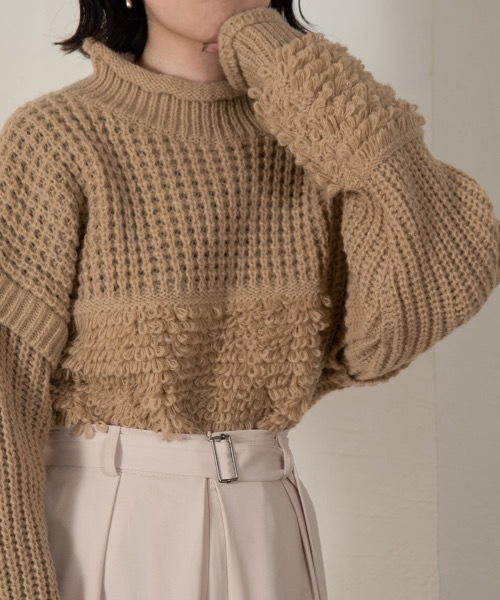lawgy(ラウジー)の「loop yarn part knit(ニット/セーター・レディース・ブラック/ベージュ・FREE)」の7枚目の写真