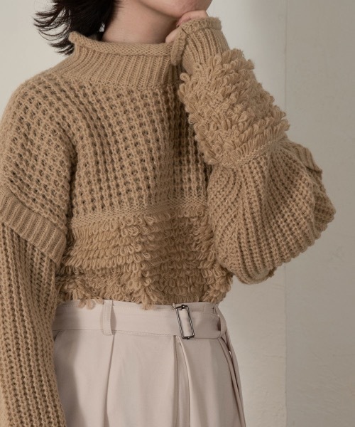 lawgy(ラウジー)の「loop yarn part knit(ニット/セーター・レディース・ブラック/ベージュ・FREE)」の19枚目の写真