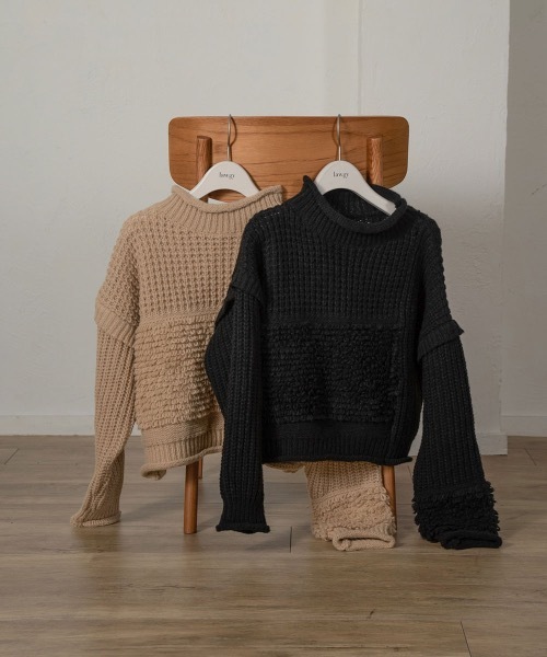 lawgy(ラウジー)の「loop yarn part knit(ニット/セーター・レディース・ブラック/ベージュ・FREE)」の14枚目の写真