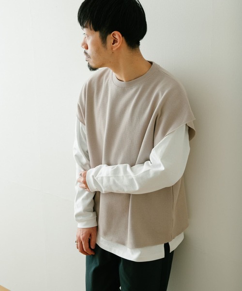 ITEMS URBANRESEARCH（アイテムズ アーバンリサーチ）の「ハニカムワッフルベスト アンサンブル(セットアイテム)（Tシャツ/カットソー・メンズ・グレー/ベージュ/ブラック・MEDIUM/LARGE）」の3枚目の写真