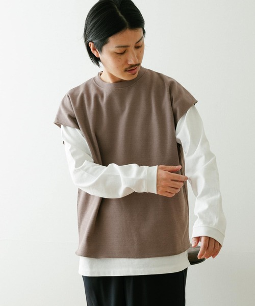 ITEMS URBANRESEARCH（アイテムズ アーバンリサーチ）の「ハニカムワッフルベスト アンサンブル(セットアイテム)（Tシャツ/カットソー・メンズ・グレー/ベージュ/ブラック・MEDIUM/LARGE）」の4枚目の写真