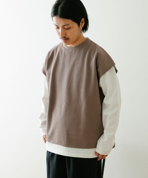 ITEMS URBANRESEARCH（アイテムズ アーバンリサーチ）の「ハニカムワッフルベスト アンサンブル(セットアイテム)（Tシャツ/カットソー・メンズ・グレー/ベージュ/ブラック・MEDIUM/LARGE）」の5枚目の写真