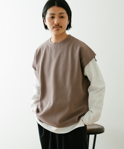 ITEMS URBANRESEARCH（アイテムズ アーバンリサーチ）の「ハニカムワッフルベスト アンサンブル(セットアイテム)（Tシャツ/カットソー・メンズ・グレー/ベージュ/ブラック・MEDIUM/LARGE）」の6枚目の写真