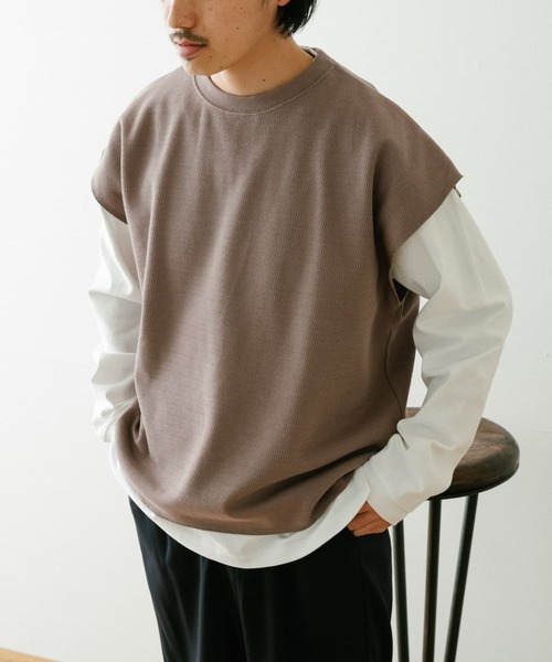 ITEMS URBANRESEARCH（アイテムズ アーバンリサーチ）の「ハニカムワッフルベスト アンサンブル(セットアイテム)（Tシャツ/カットソー・メンズ・グレー/ベージュ/ブラック・MEDIUM/LARGE）」の7枚目の写真