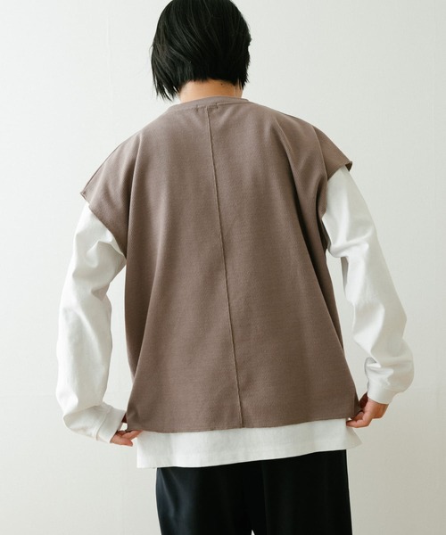 ITEMS URBANRESEARCH（アイテムズ アーバンリサーチ）の「ハニカムワッフルベスト アンサンブル(セットアイテム)（Tシャツ/カットソー・メンズ・グレー/ベージュ/ブラック・MEDIUM/LARGE）」の8枚目の写真