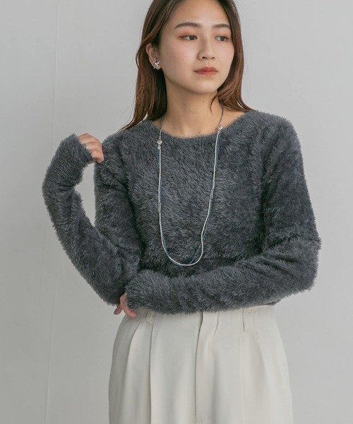 KBF（ケイビーエフ）の「フェザーヤーンセパレートニット（ニット/セーター・レディース・イエロー/ピンク/グレー・ONE）」の2枚目の写真