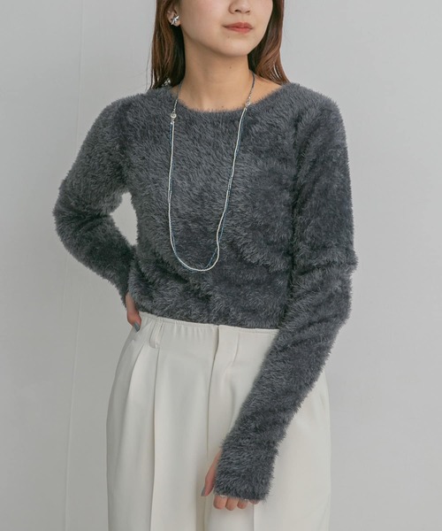 KBF（ケイビーエフ）の「フェザーヤーンセパレートニット（ニット/セーター・レディース・イエロー/ピンク/グレー・ONE）」の4枚目の写真