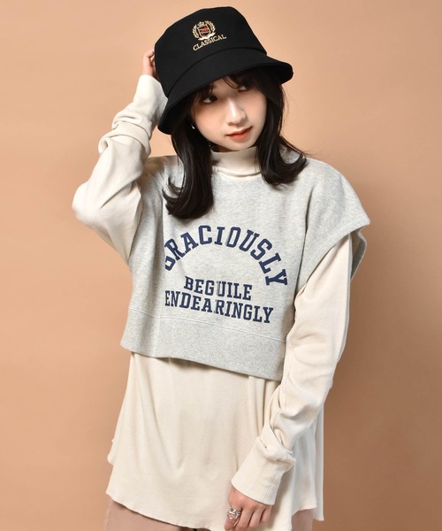 RETRO GIRL（レトロガール）の「ロゴ裏毛ショートベスト（ベスト・レディース・ブルー/グリーン/ライトグレー・FREE）」の16枚目の写真