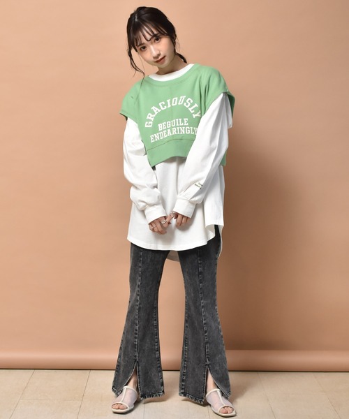 RETRO GIRL（レトロガール）の「ロゴ裏毛ショートベスト（ベスト・レディース・ブルー/グリーン/ライトグレー・FREE）」の21枚目の写真