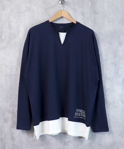 SHISKY(シスキー)の「フェイクレイヤード ビッグ ロンT(Tシャツ/カットソー・メンズ・チャコール/杢グレー/ライトグリーン系/ブルー/ベージュ/ミント/ネイビー/ネイビー系/ベージュ系/グリーン/ブラック・L/XL/M)」の11枚目の写真