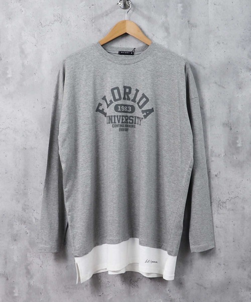 SHISKY(シスキー)の「フェイクレイヤード ビッグ ロンT(Tシャツ/カットソー・メンズ・チャコール/杢グレー/ライトグリーン系/ブルー/ベージュ/ミント/ネイビー/ネイビー系/ベージュ系/グリーン/ブラック・L/XL/M)」の3枚目の写真