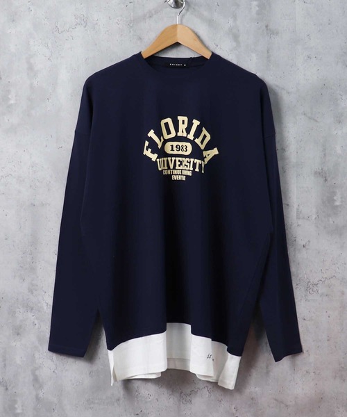 SHISKY(シスキー)の「フェイクレイヤード ビッグ ロンT(Tシャツ/カットソー・メンズ・チャコール/杢グレー/ライトグリーン系/ブルー/ベージュ/ミント/ネイビー/ネイビー系/ベージュ系/グリーン/ブラック・L/XL/M)」の9枚目の写真