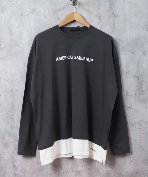 SHISKY(シスキー)の「フェイクレイヤード ビッグ ロンT(Tシャツ/カットソー・メンズ・チャコール/杢グレー/ライトグリーン系/ブルー/ベージュ/ミント/ネイビー/ネイビー系/ベージュ系/グリーン/ブラック・L/XL/M)」の4枚目の写真