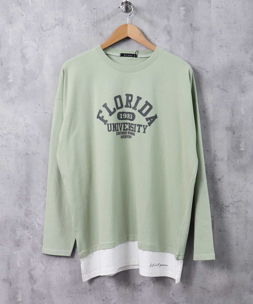 SHISKY(シスキー)の「フェイクレイヤード ビッグ ロンT(Tシャツ/カットソー・メンズ・チャコール/杢グレー/ライトグリーン系/ブルー/ベージュ/ミント/ネイビー/ネイビー系/ベージュ系/グリーン/ブラック・L/XL/M)」の7枚目の写真