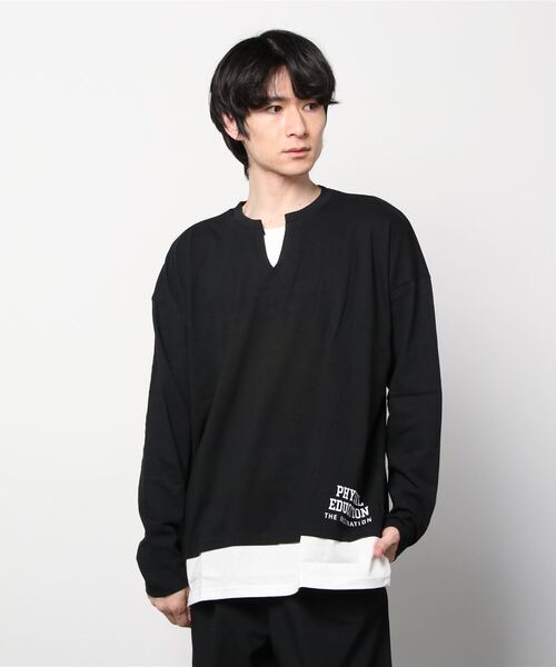 SHISKY(シスキー)の「フェイクレイヤード ビッグ ロンT(Tシャツ/カットソー・メンズ・チャコール/杢グレー/ライトグリーン系/ブルー/ベージュ/ミント/ネイビー/ネイビー系/ベージュ系/グリーン/ブラック・L/XL/M)」の12枚目の写真