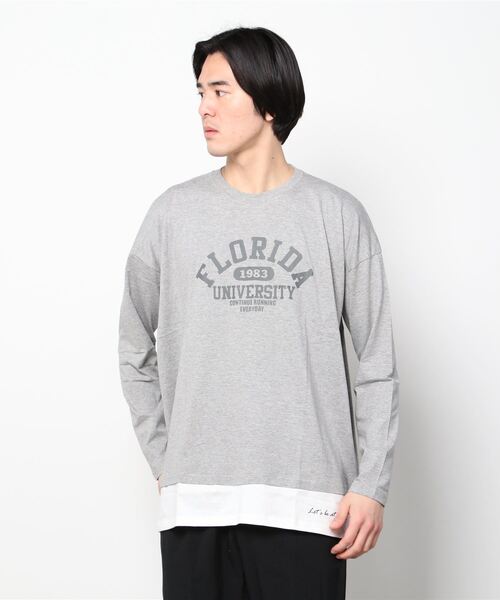 SHISKY(シスキー)の「フェイクレイヤード ビッグ ロンT(Tシャツ/カットソー・メンズ・チャコール/杢グレー/ライトグリーン系/ブルー/ベージュ/ミント/ネイビー/ネイビー系/ベージュ系/グリーン/ブラック・L/XL/M)」の13枚目の写真