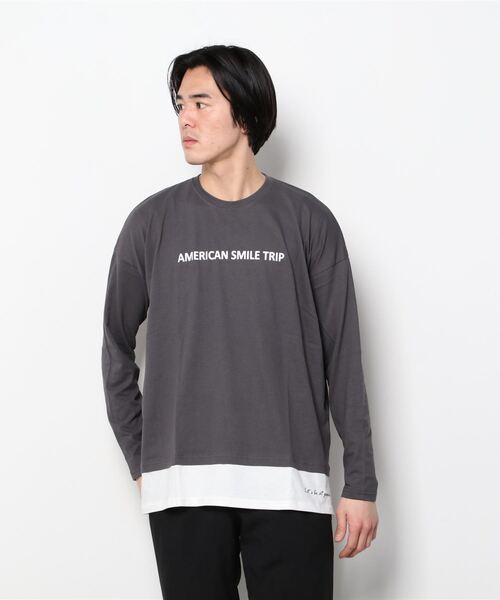 SHISKY(シスキー)の「フェイクレイヤード ビッグ ロンT(Tシャツ/カットソー・メンズ・チャコール/杢グレー/ライトグリーン系/ブルー/ベージュ/ミント/ネイビー/ネイビー系/ベージュ系/グリーン/ブラック・L/XL/M)」の14枚目の写真