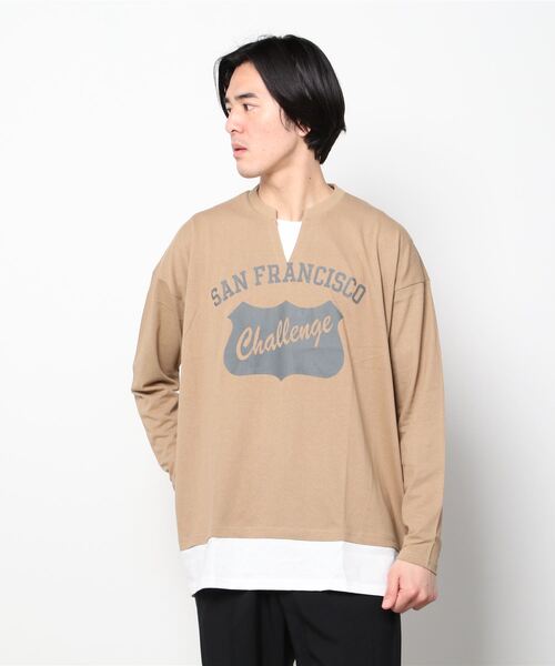 SHISKY(シスキー)の「フェイクレイヤード ビッグ ロンT(Tシャツ/カットソー・メンズ・チャコール/杢グレー/ライトグリーン系/ブルー/ベージュ/ミント/ネイビー/ネイビー系/ベージュ系/グリーン/ブラック・L/XL/M)」の16枚目の写真
