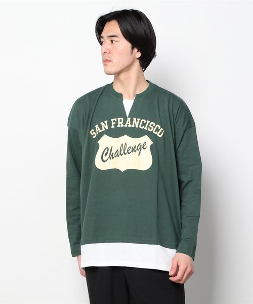 SHISKY(シスキー)の「フェイクレイヤード ビッグ ロンT(Tシャツ/カットソー・メンズ・チャコール/杢グレー/ライトグリーン系/ブルー/ベージュ/ミント/ネイビー/ネイビー系/ベージュ系/グリーン/ブラック・L/XL/M)」の17枚目の写真