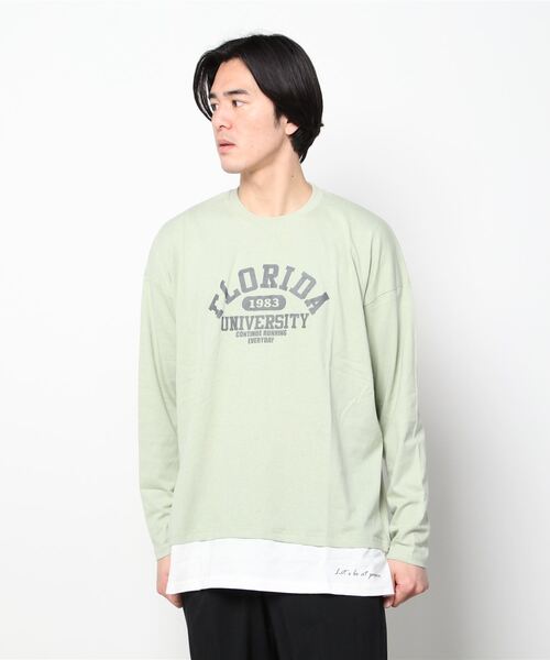 SHISKY(シスキー)の「フェイクレイヤード ビッグ ロンT(Tシャツ/カットソー・メンズ・チャコール/杢グレー/ライトグリーン系/ブルー/ベージュ/ミント/ネイビー/ネイビー系/ベージュ系/グリーン/ブラック・L/XL/M)」の18枚目の写真