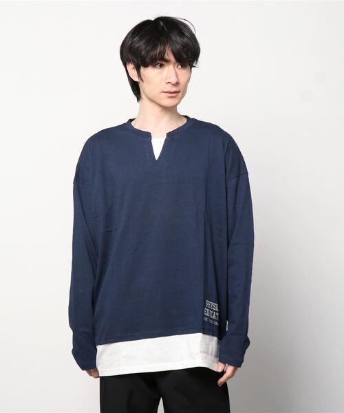 SHISKY(シスキー)の「フェイクレイヤード ビッグ ロンT(Tシャツ/カットソー・メンズ・チャコール/杢グレー/ライトグリーン系/ブルー/ベージュ/ミント/ネイビー/ネイビー系/ベージュ系/グリーン/ブラック・L/XL/M)」の22枚目の写真