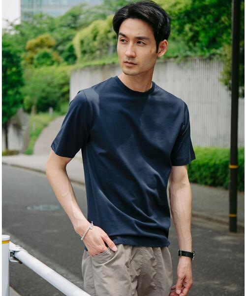 green label relaxing（グリーンレーベルリラクシング）の「オーガニッククリア クルーネック 半袖 カットソー OVLG（Tシャツ/カットソー・メンズ・ホワイト/ライトグレー/ダークグリーン/ネイビー・S/M/L/XL/XXL）」の4枚目の写真